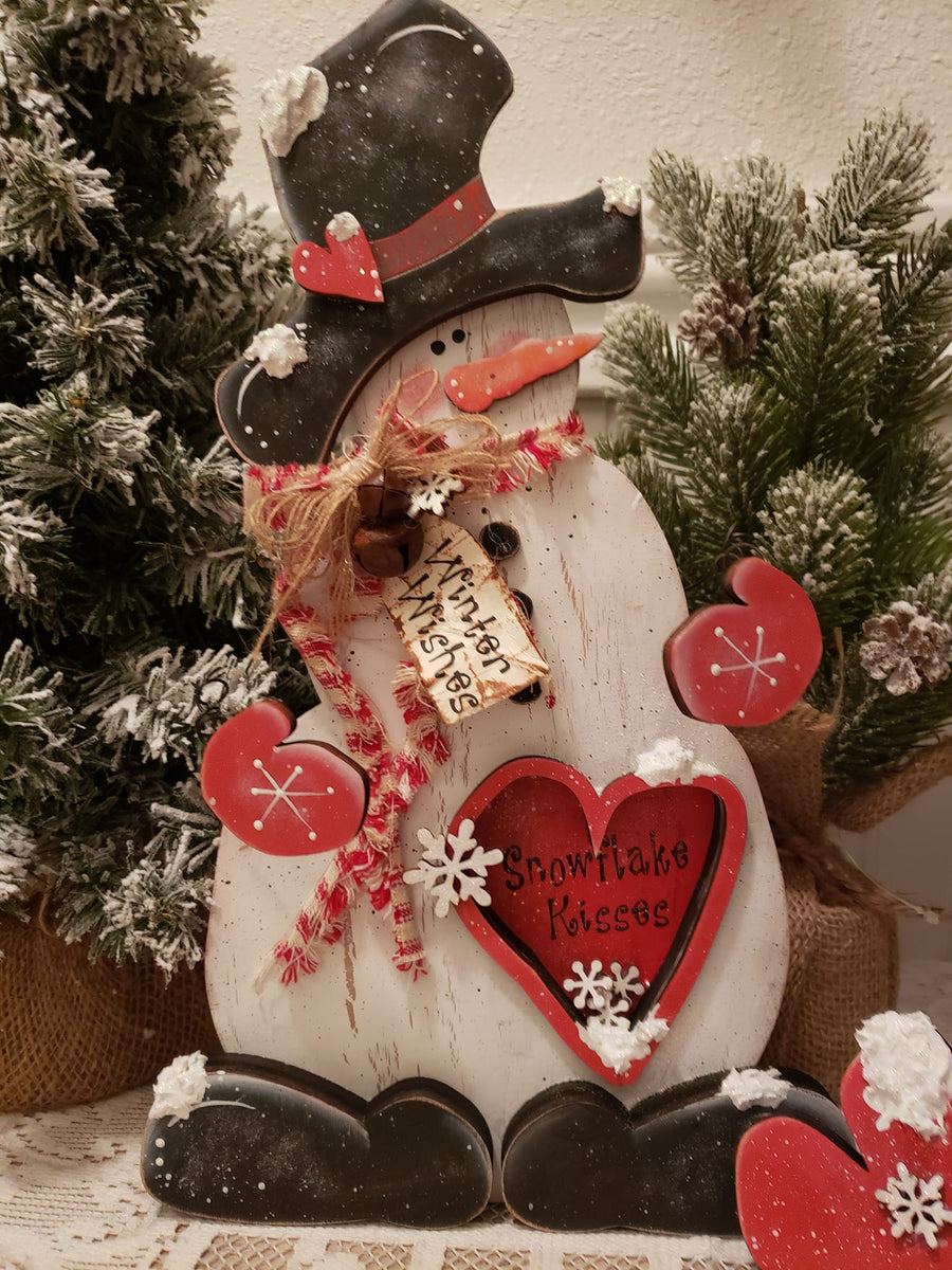 Chunky, Wonky Standing Snowman Winter Wishes/snowflake