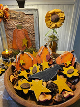 Load image into Gallery viewer, Chunky Wonky Fall Bowl Filler set with Pumpkins, crow, flowers and star