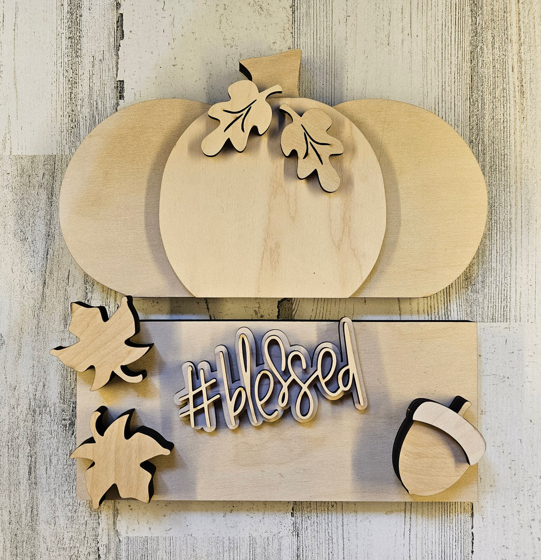 Fall Chunky Pumpkin #blessed/Thankful  Shelf Sitter set