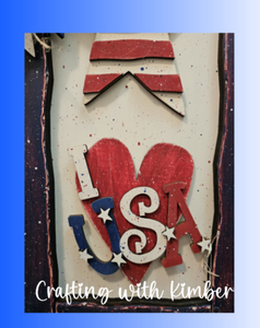 Patriotic "I Love USA"  Porch Hanger- Wonky Style