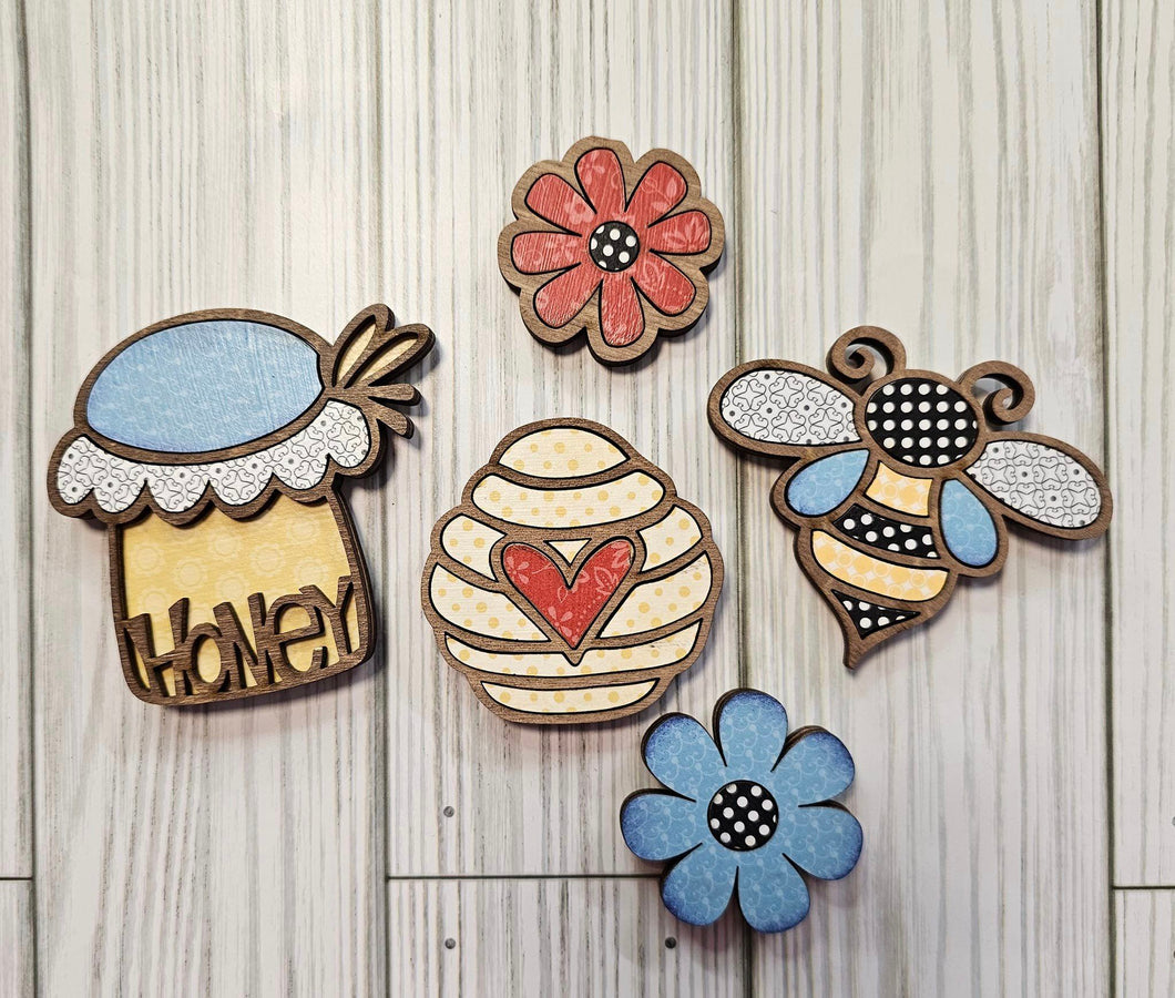 Honey, Beehive, Bees and flowers Magnet Set.  Finished/Ready to ship