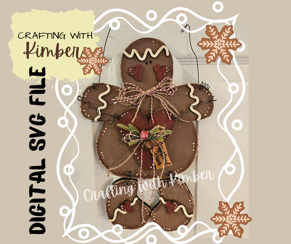 Chunky Gingerbread Graphics Chubby Gingerbread hanger with dangly legs and heart *Digital SVG FILE ...