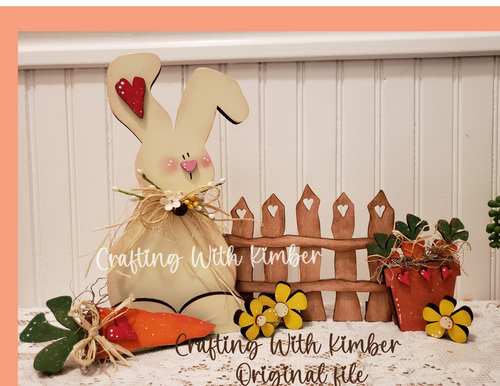 Chunky, Wonky Standing Bunny with heart picket fence kit