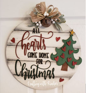 All Hearts Come Home For Christmas 15" Shiplap Circle Door Hanger Kit