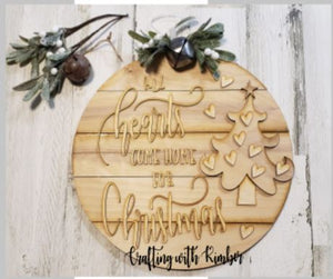 All Hearts Come Home For Christmas 15" Shiplap Circle Door Hanger Kit