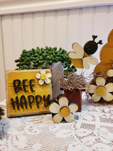 Rustic Bee Happy sign and flowers Add on for Rustic Beehive set