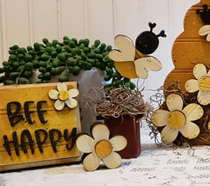Rustic Springy Flower and Bee  set/3~ add on for Rustic Beehive