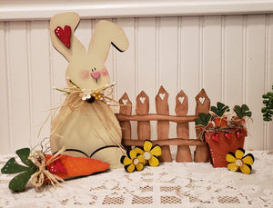 Chunky, Wonky Standing Bunny with heart picket fence kit