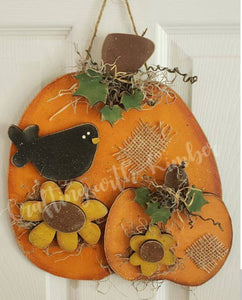 Double Pumpkin Door Hanger with Flowers and Crow Digital SVG File