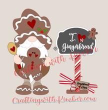 Load image into Gallery viewer, I *Heart* Gingerbread Sign with Peppermint sticks and tag compliments Interchangeable Gnome