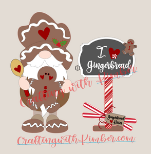 I *Heart* Gingerbread Sign with Peppermint sticks and tag compliments Interchangeable Gnome