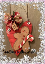Load image into Gallery viewer, Gingerbread with Candy Candy Cane Heart Wall Hanging wood kit only