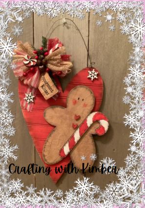 Gingerbread with Candy Candy Cane Heart Wall Hanging wood kit only