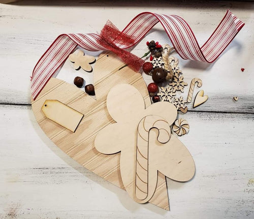 Gingerbread with Candy Candy Cane Heart Wall Hanging wood kit only