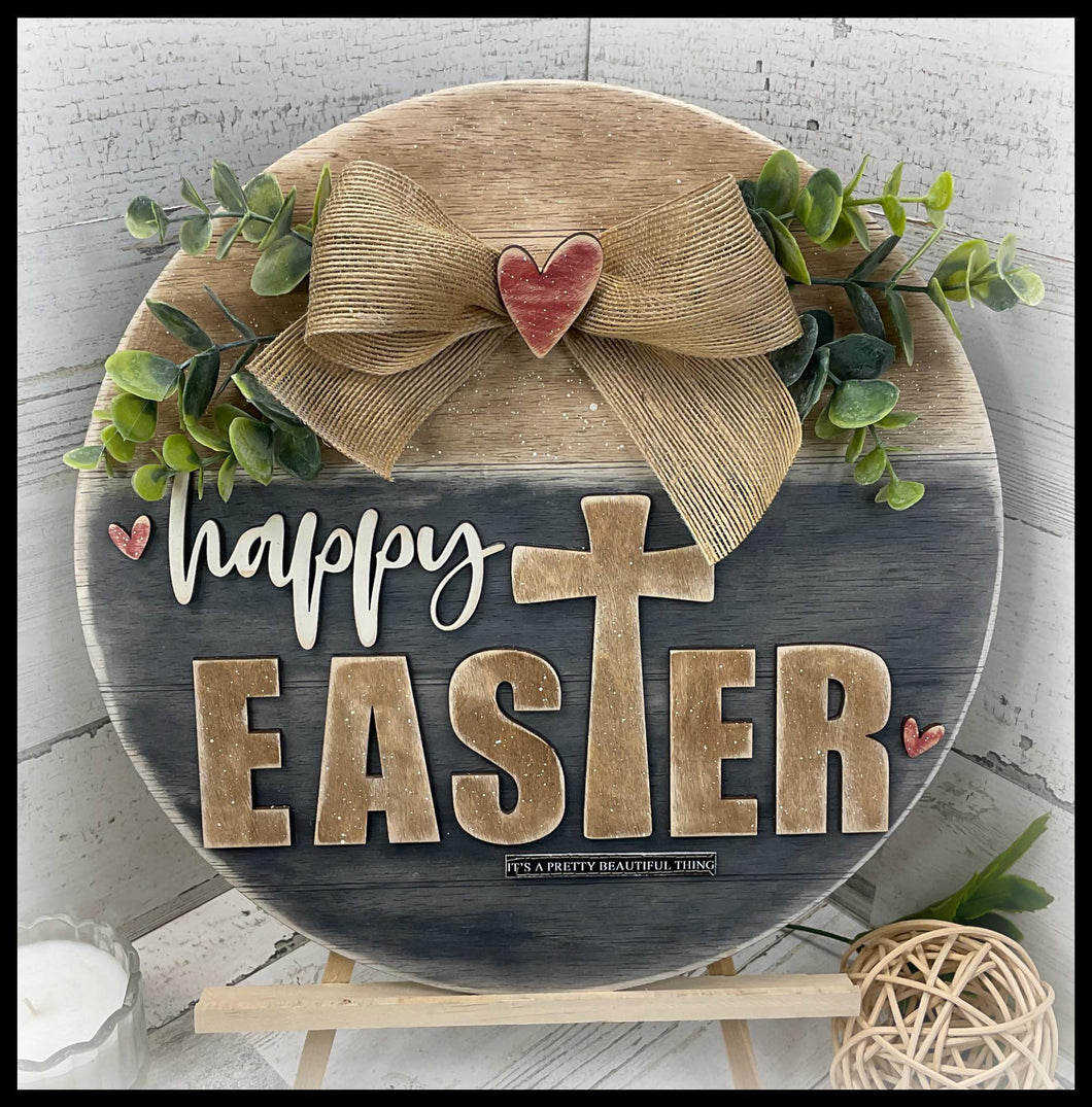 Happy Easter with Cross circle sign