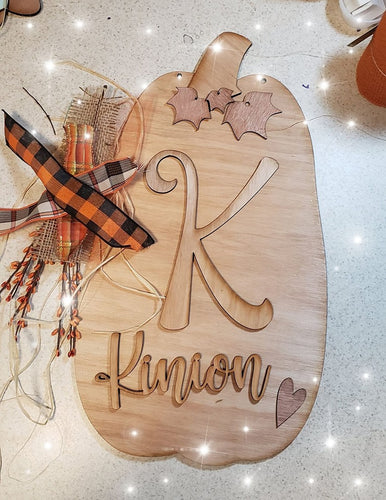 Pumpkin with Initial and name, Door Hanger  kit