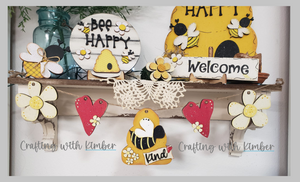 Wonky Bee, Beehive, Heart and Flower banner set