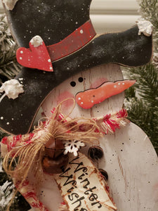 Chunky, Wonky Standing Snowman Winter Wishes/snowflake kisses